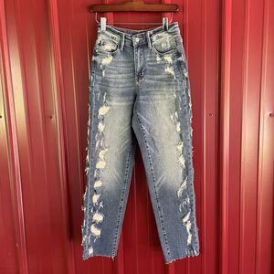 Judy Blue Jeans Cheyenne Distressed Side Seam High Rise‎ Straight Crop Size 0/24
